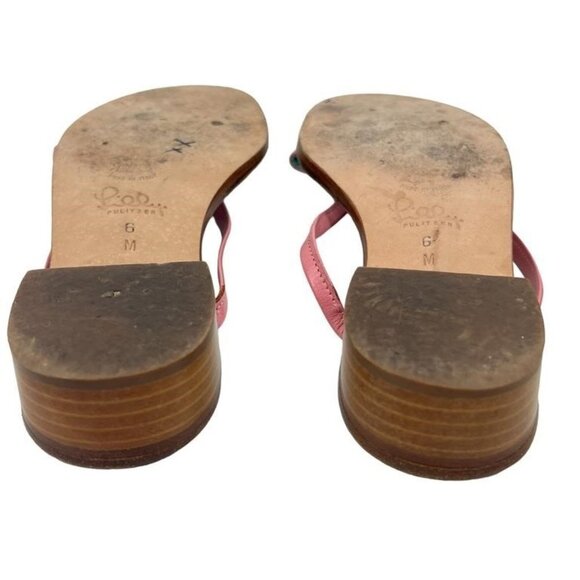 LILLY PULITZER Gold & Pink Trim Metallic Italian Leather Chunky Heeled sandals - Picture 3 of 4